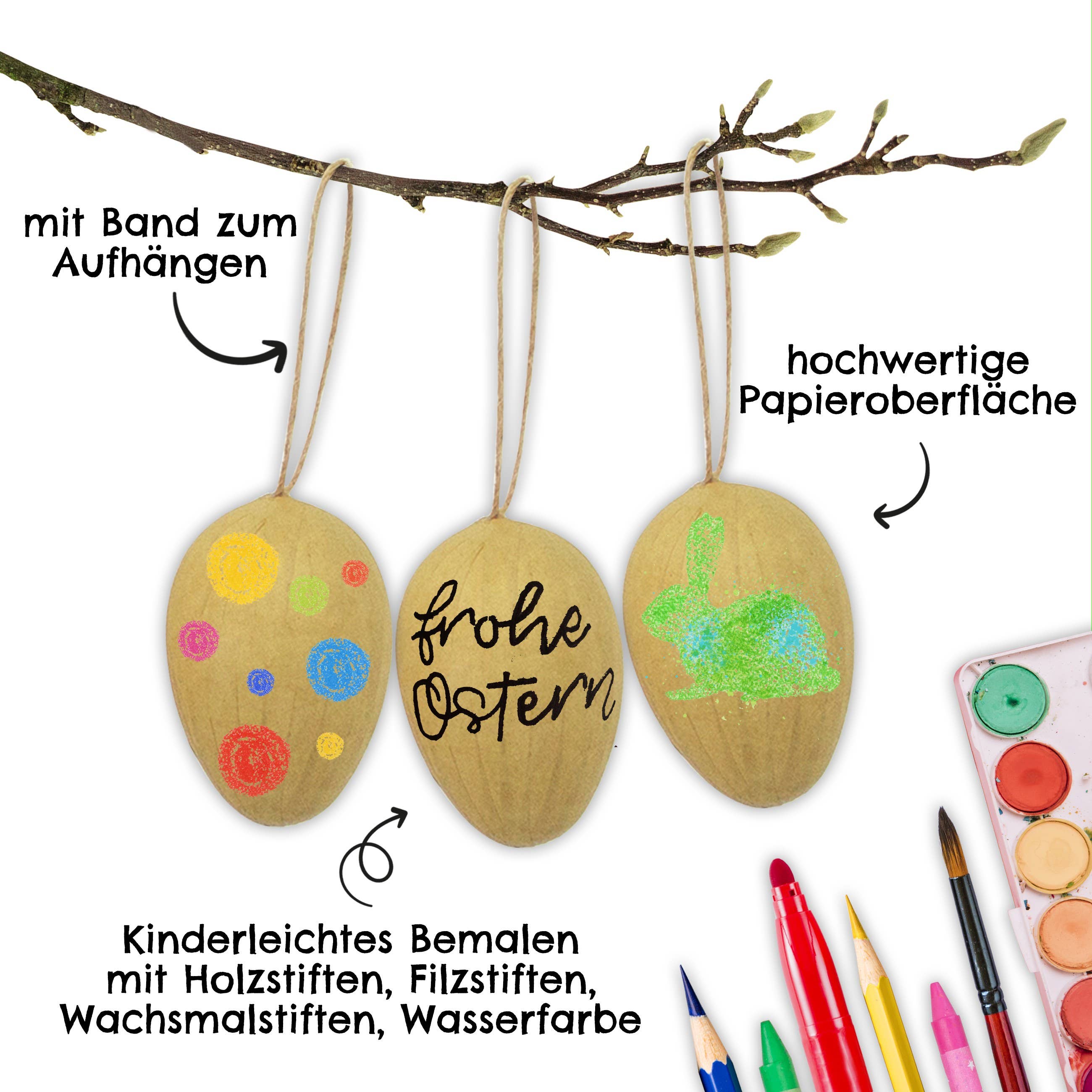 Papierdrachen - Wholesale Ornament Set - Easter eggs paper mache - brown2