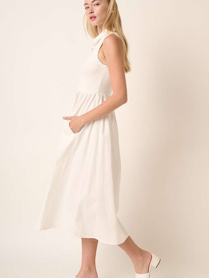 mittoshop - Wholesale Dress - Women's - MIX MEDIA ZIPPER COLLAR SLEEVELESS MIDI DRESS