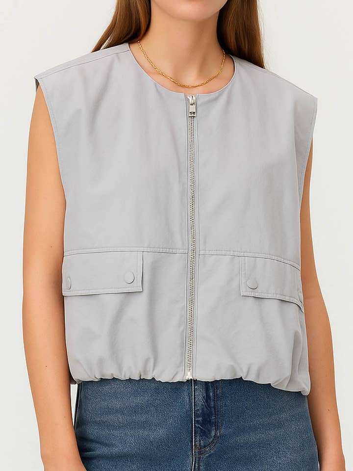 Ärmlös ruchad väst för damer i enfärgad rund hals 2659 för wholesale av Sweetkama