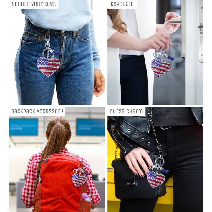 Cota Global - Wholesale Keychain - Unisex - Sparkling Rhinestones Charm With Tassel - Usa Flag Heart2