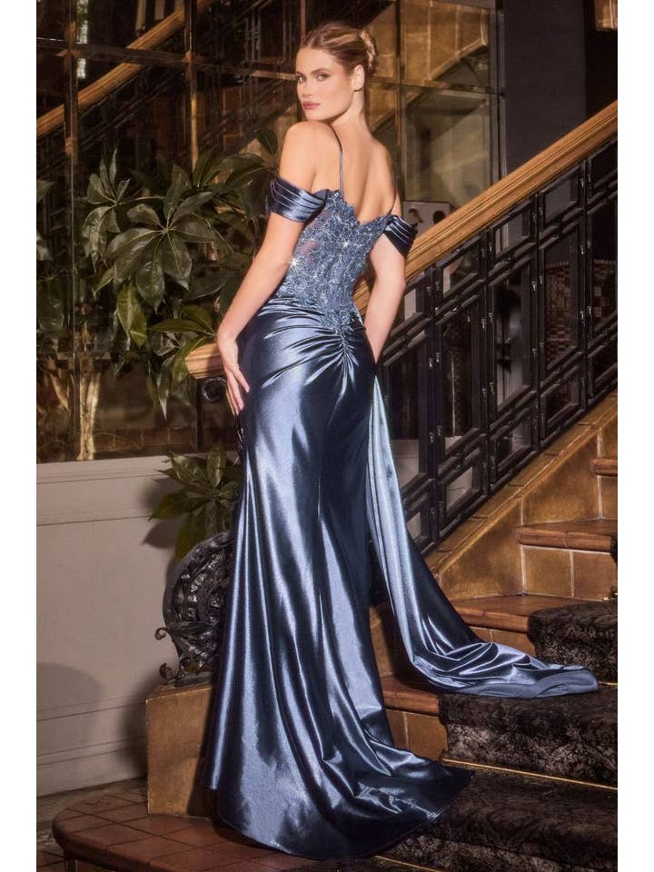 Tux-USA® - Wholesale Gown - Women's - Off The Shoulder Satin & Lace Dress