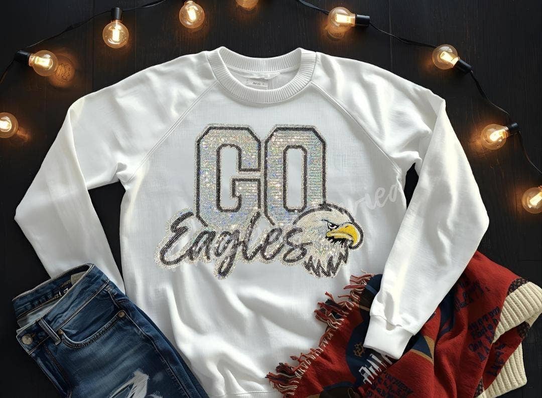 Brazenly Envied - Wholesale Patch - Eagles Patch -Go Eagles Iron On SILVER and Black Sequins 1