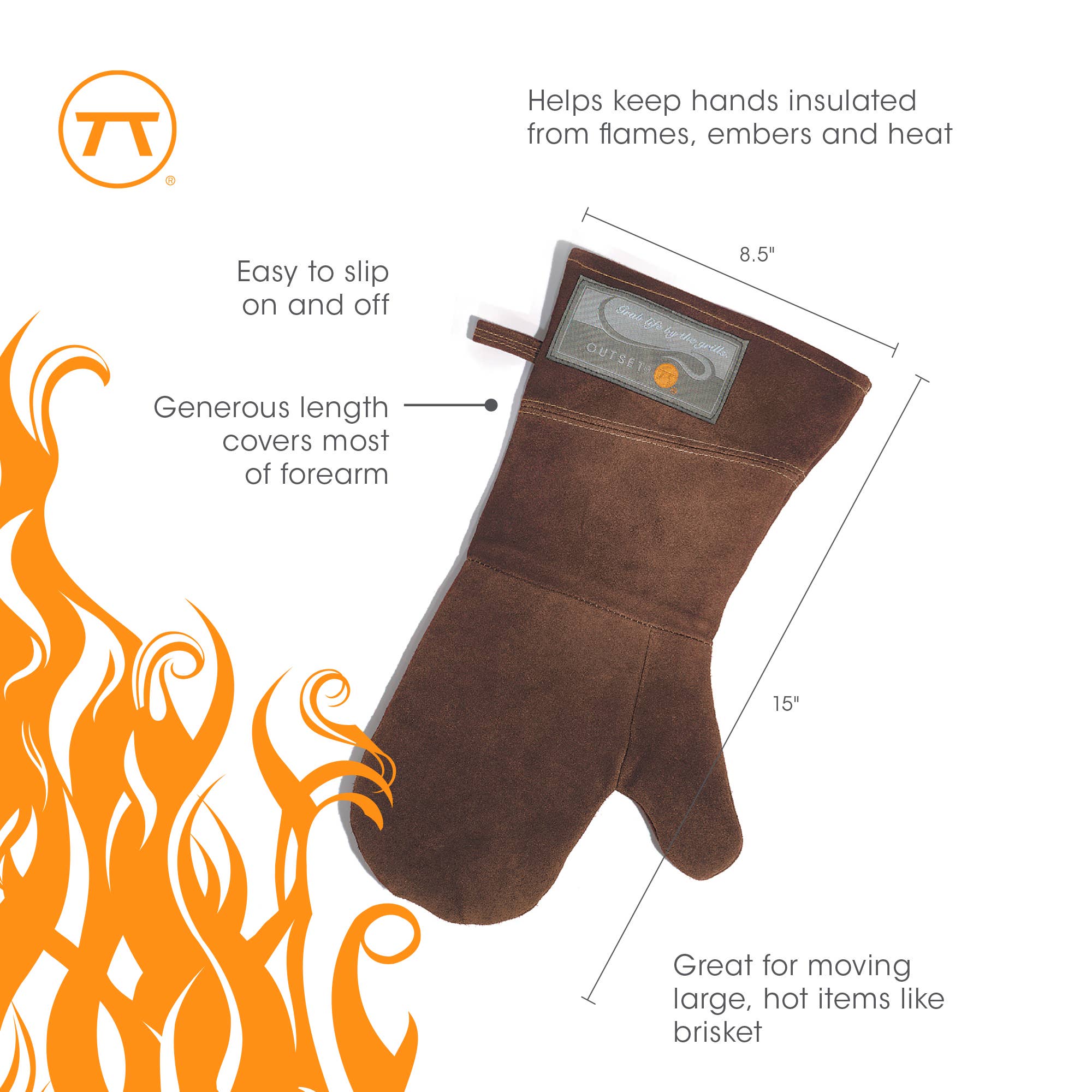 Fox Run Brands – wholesale Grilling mitt – Outset Brown Leather Grill Mitt, 8.5” x 15”2