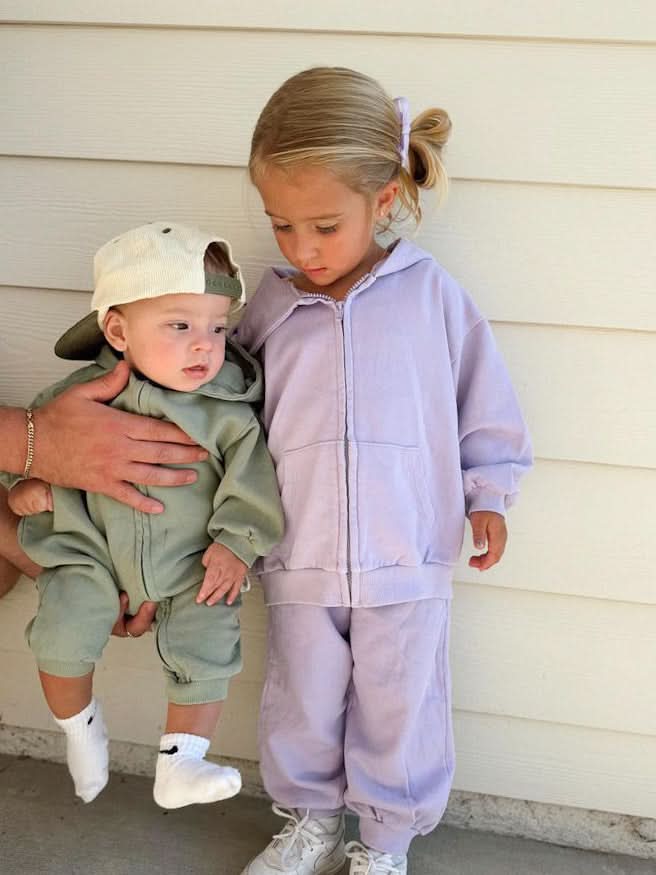 At Noon – Engroshandel Romper - Baby – [At Noon Original Design] Babypigmentfarvet hættetrøje med lynlås (3m-3y) -Olive5