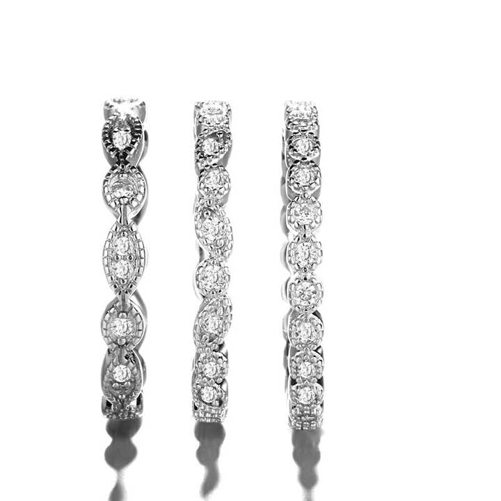 Amy and Annette - Wholesale Multi-Stone Ring - Sterling Silver French Milgrain Eternity Band Set with Swarovski