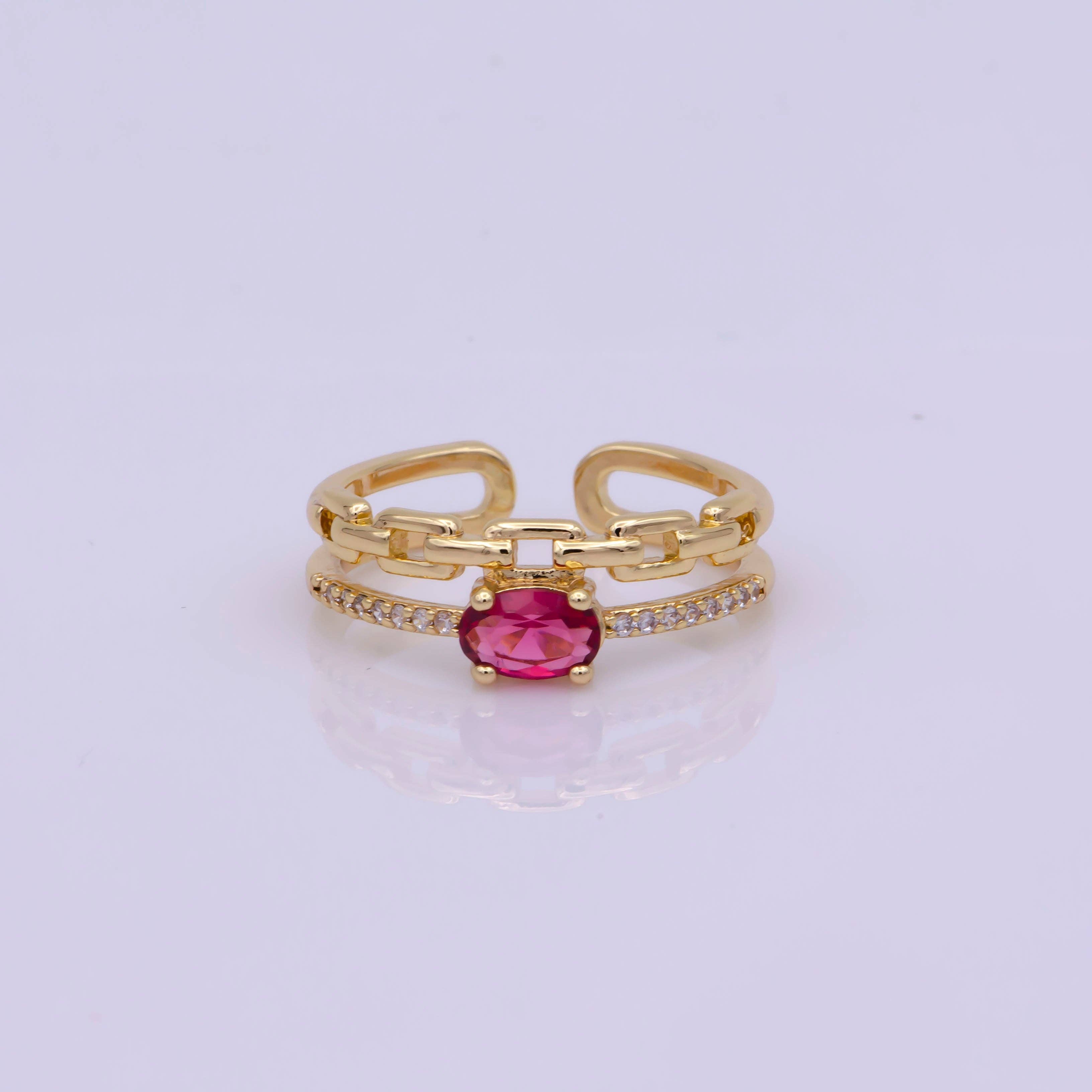Aim Eternal - Wholesale Multi-Stone Ring - Dainty Double Band ring with Red Cz Stone Micro Pave Gold Ring Open adjustable0