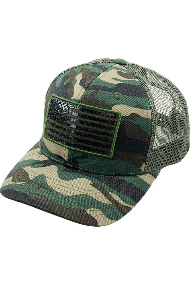 Hana - Wholesale Trucker Hat - Women's - Flag Flat UV Print Patch Mesh Back American Flag Ballcap0