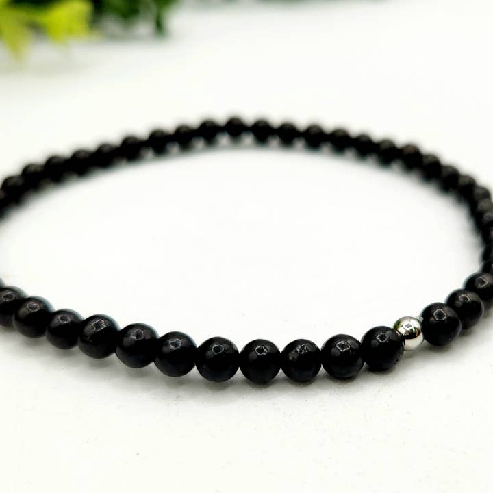 Meraki Gemstones - Wholesale Beaded Bracelet - Shungite Stretchable Bracelet 4mm Beads-8"L (EMF Protection)