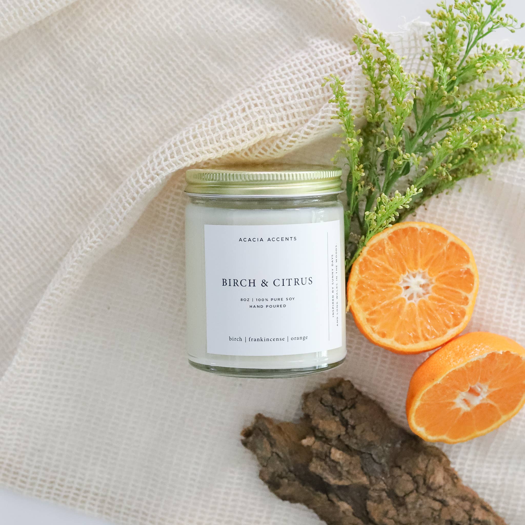 Acacia Accents - Wholesale Jar/Filled Candle - Birch & Citrus | Minimal Candle | 8oz Soy Candle1
