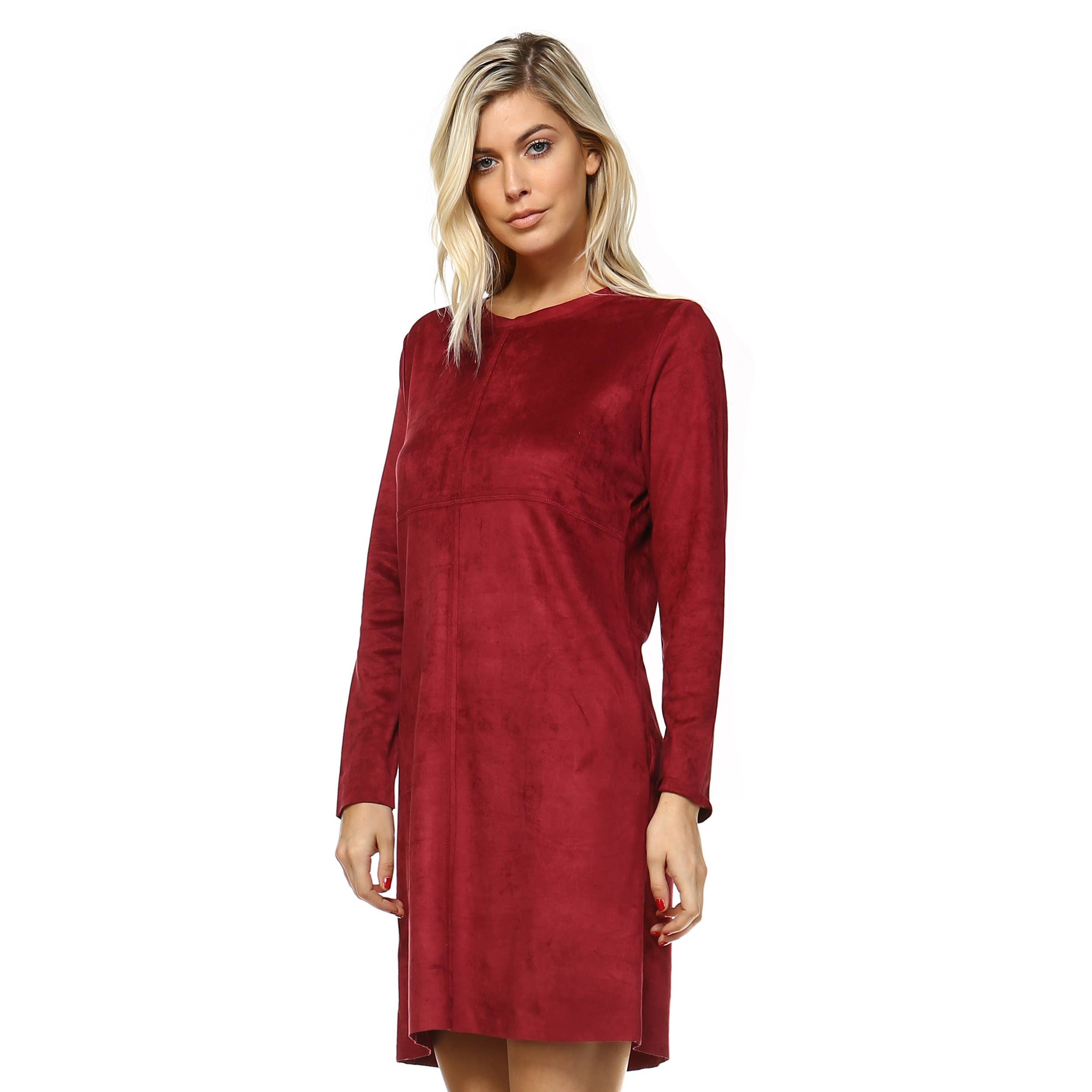 Joh Apparel - Vendita all'ingrosso Vestito - Donna - Abito con scollo rotondo in pelle scamosciata elasticizzata Aurora senza tasche4