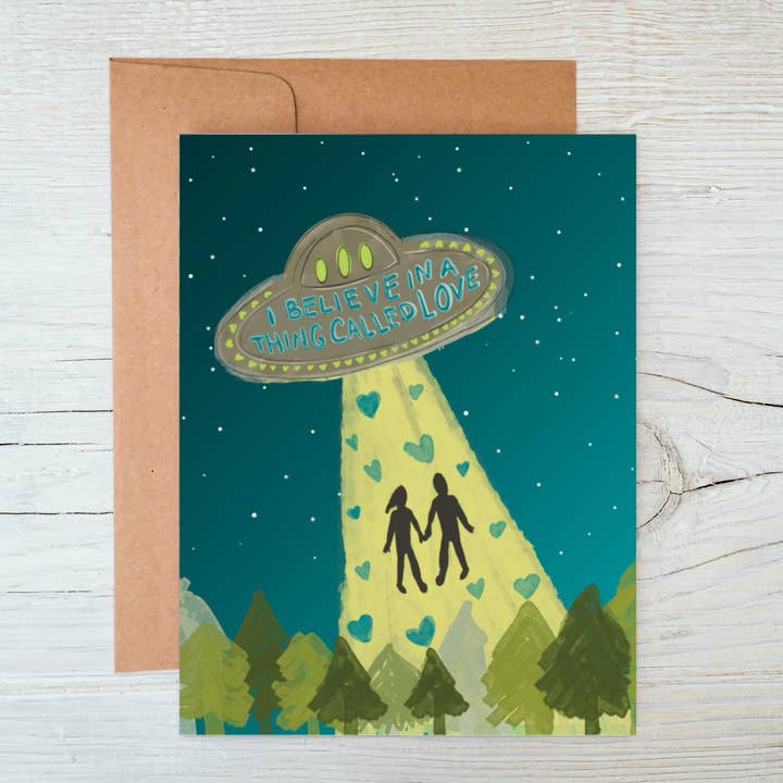 UFO I Believe in a Thing Called Love - Valentine’s Day Card for wholesale by Marigold Press