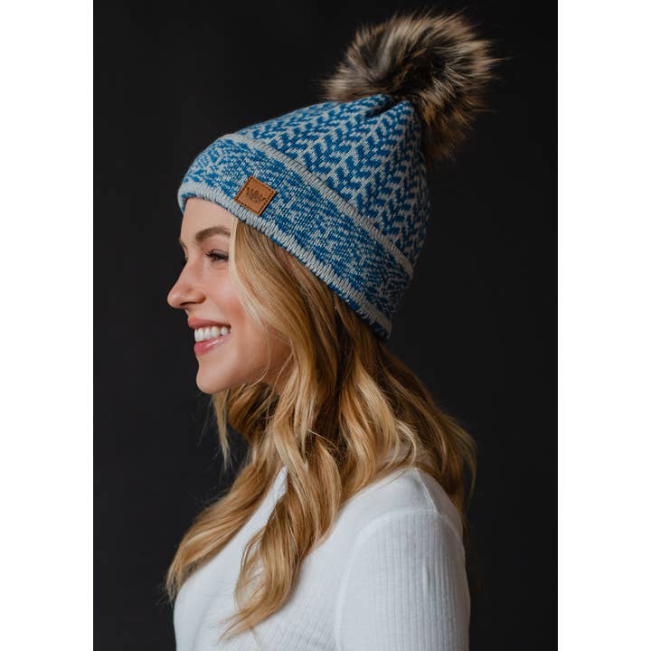 Panache Apparel Co. - Wholesale Beanie - Women's - Blue & Lt. Gray Patterned Pom Hat