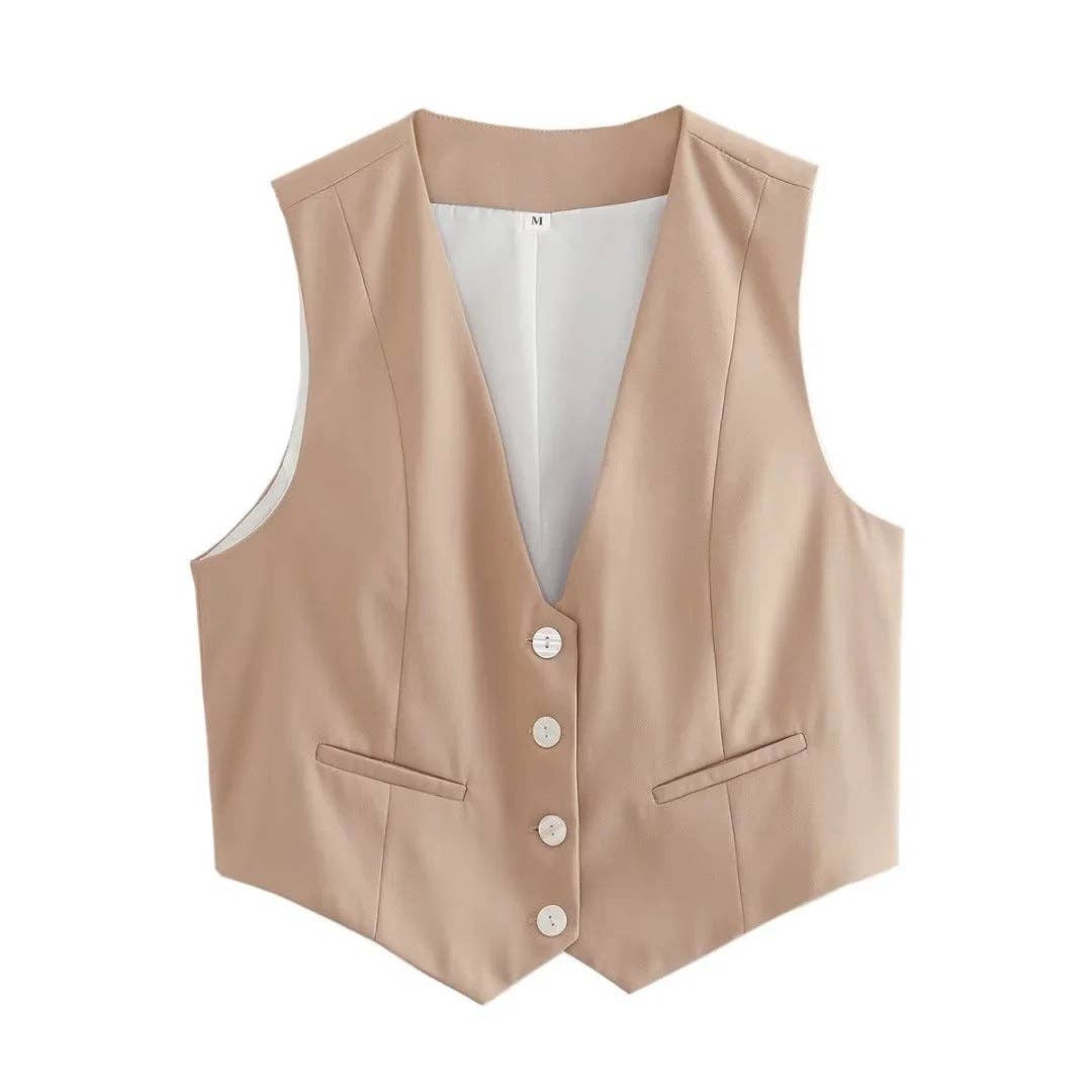 Sweetkama - Wholesale Suit Vest - Women's - Ladies Solid Color Sleeveless V-Neck Vest A195313