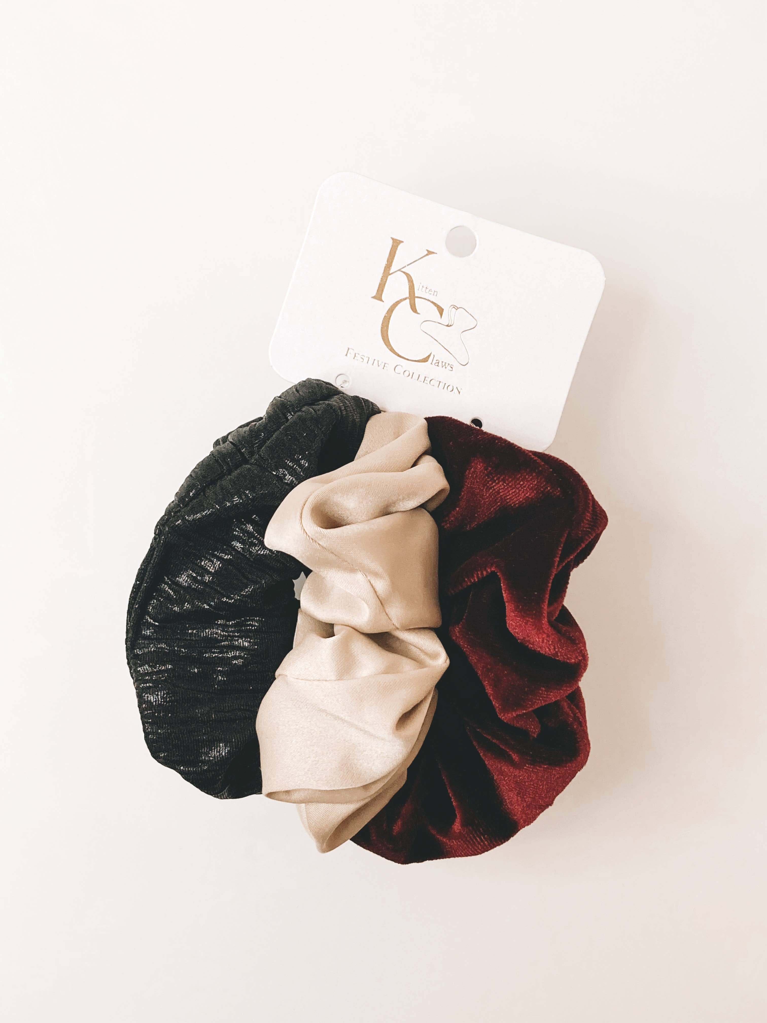 Kitten Claws Clips - Vente Chouchou – femme - Hair Scrunchie Trio Red - Collection festive1