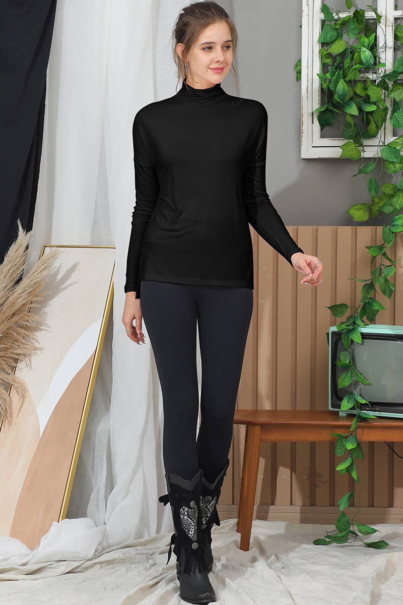 Lily Clothing - Wholesale Knit Top - Women's - SOLID COLOR LONG SLEEVED HIGH NECK T SHIRT_CWTTL14381