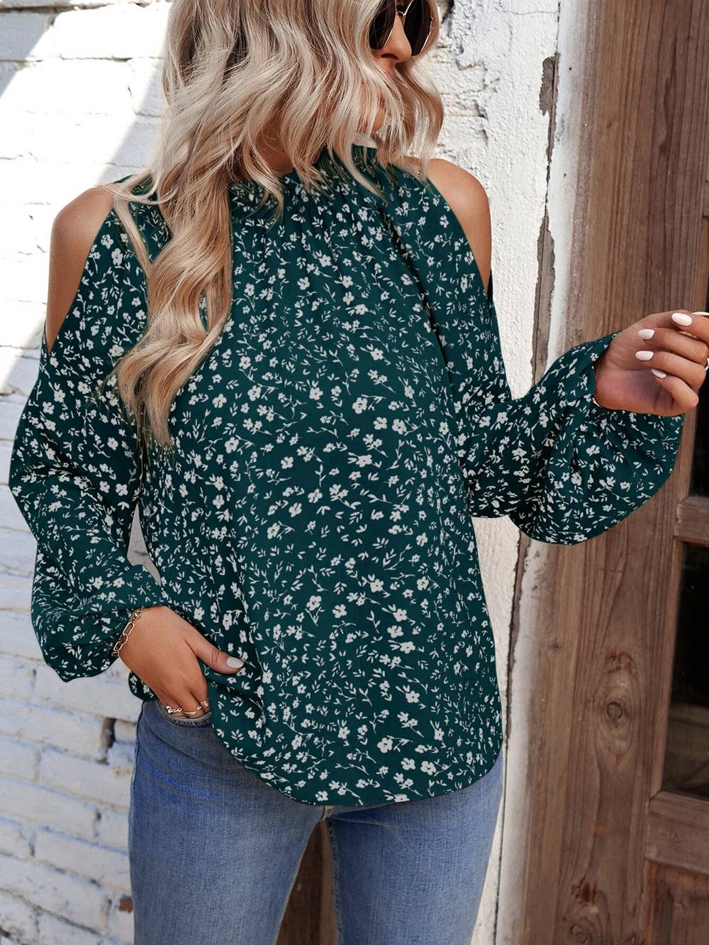 HIDDENBRAND - Wholesale Blouse - Women's - Floral Long-Sleeved Ruffled Blouse14