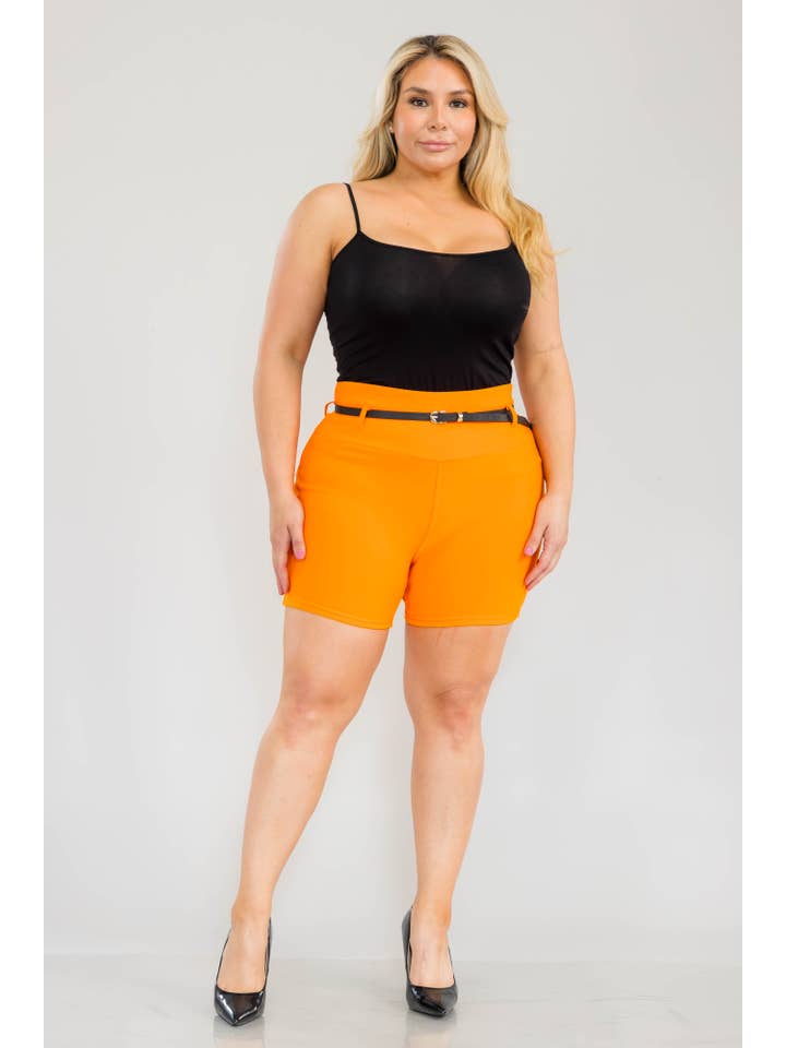 REDFINCH APPAREL INC - Wholesale Shorts - Women's - Womens Plus Size Sculpting Shorts With Faux Leather Belt7