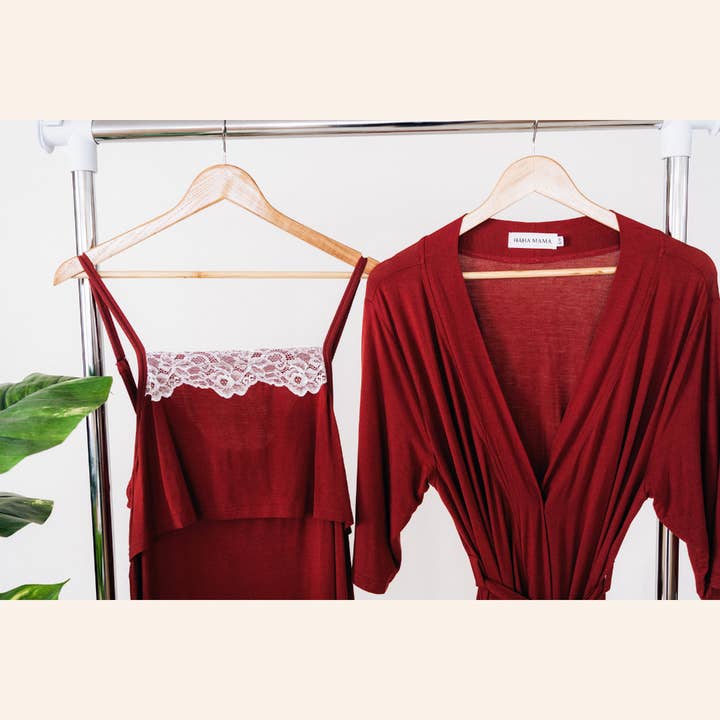 HAHA MAMA Clothing - Wholesale Robe – Women's - Brick Red Maternity Delivery Gown & Red Rose Swaddle6