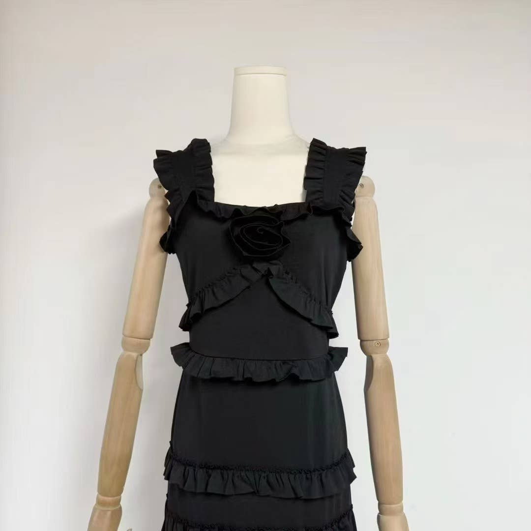 Sanyao Fashion – Vestido comprido - Mulher por atacado – Vestido de Cauda de Sereia com Camadas e Folhos SY497 para Noite de Verão19