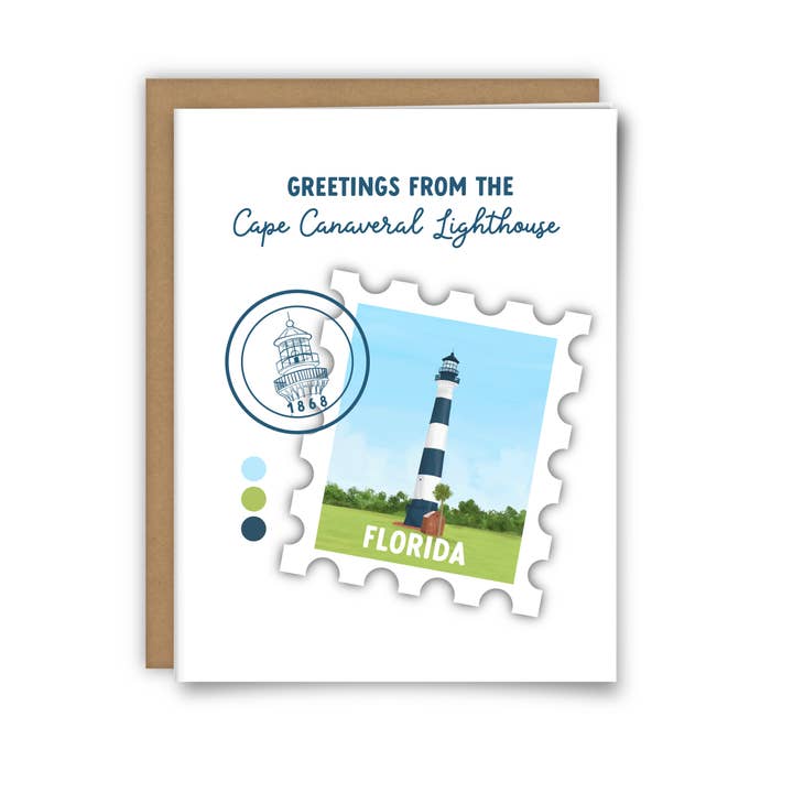 Cape Canaveral Lighthouse Card, Greetings From Card, Florida for wholesale by 25 Sweetpeas