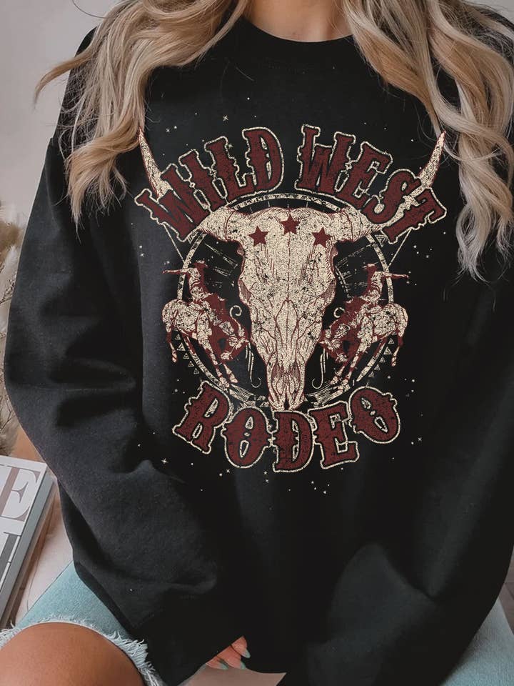 WILD WEST RODEO COWBOYS GRAPHIC BRUSHED SWEATSHIRTS for wholesale by Rustee Clothing