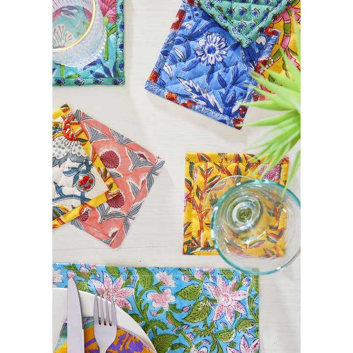 Namaste - Wholesale Coasters - Floral Block Print Quilted Coaster2
