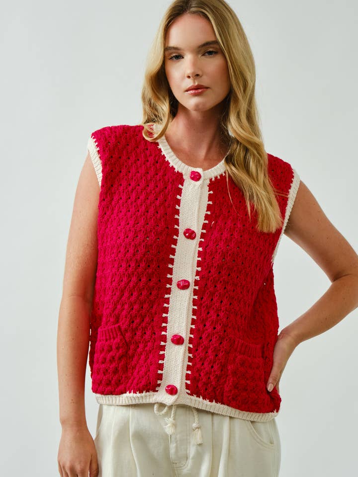 AJT5118 PULLOVER LARGE BUTTON KNIT VEST TOP for wholesale by Aaron & Amber