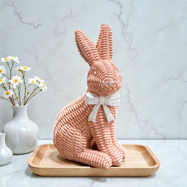 Gia Roma - Wholesale Sculpture - Easter Farmhouse Home Decor, Resin Bunny Figurine Rattan 5