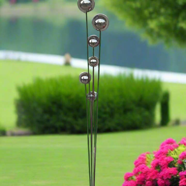 Marissa's Gifts - Vendita all'ingrosso Paletti da giardino/prato - Palline in acciaio inossidabile fatte a mano decorazione da giardino con palo arrugginito 180 cm4