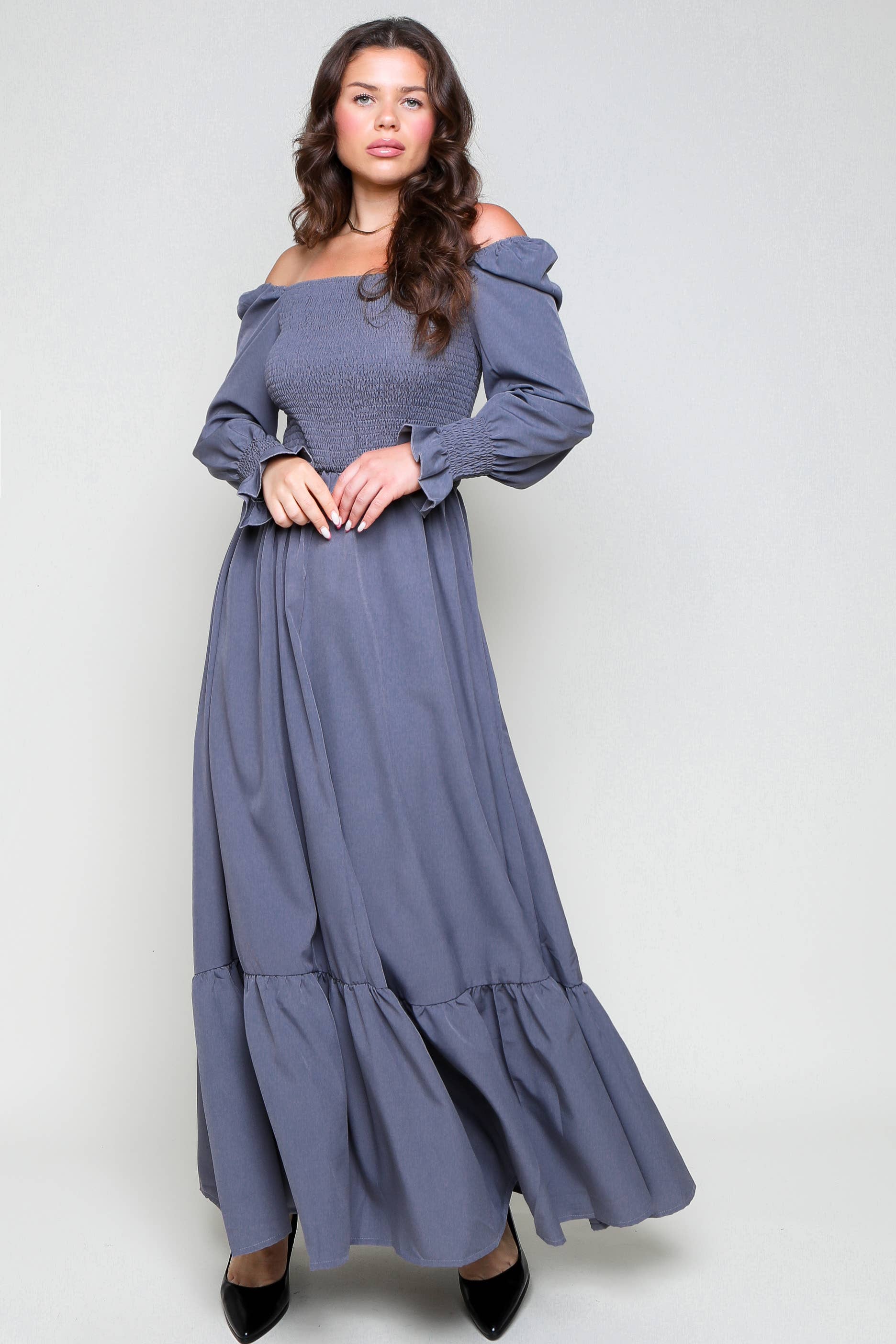 Flarix - Wholesale Dress - Women's - Smocked Square Neck Maxi Dress3