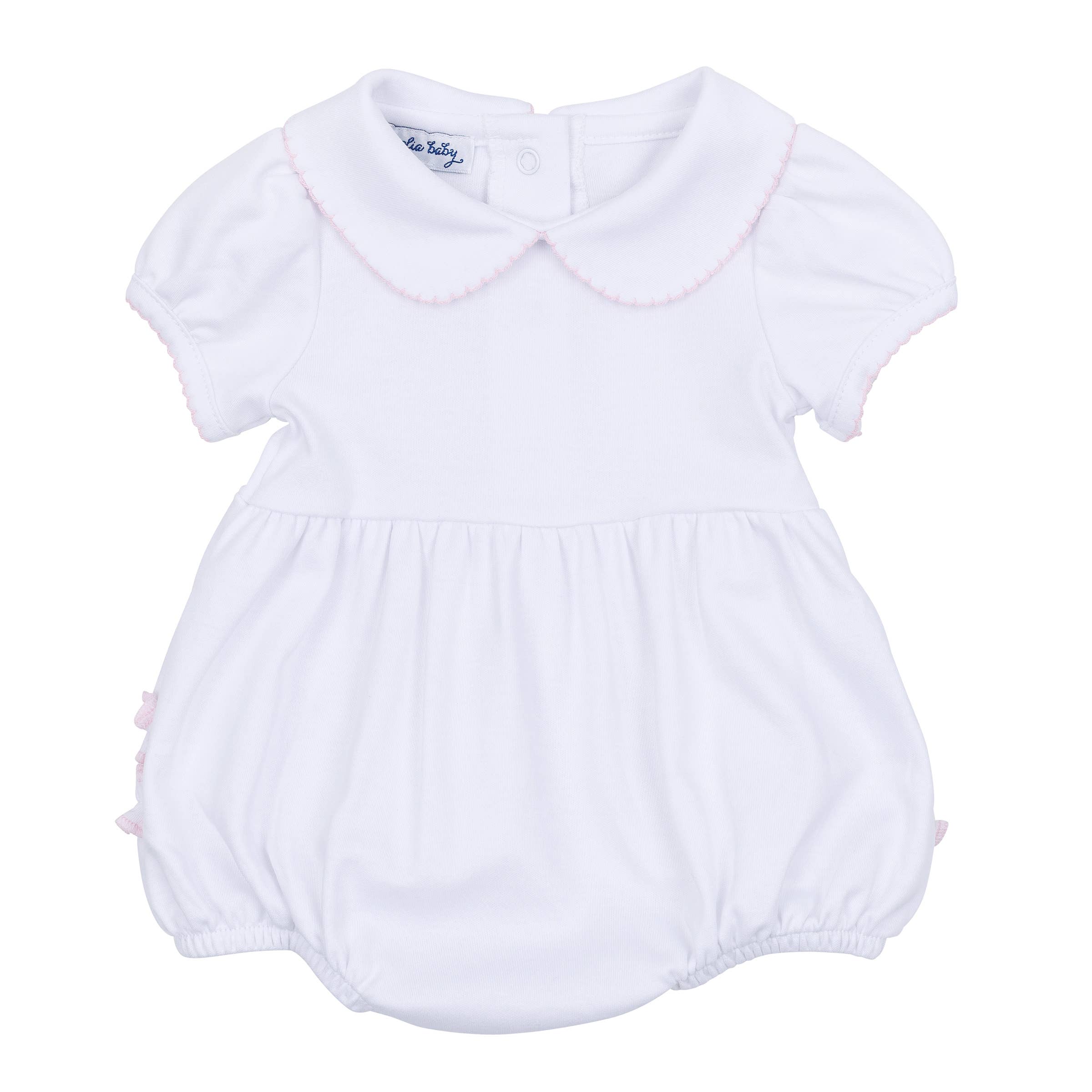 Magnolia Baby - Wholesale Bodysuit (Non-Footed) - Baby - Essentials Solid Collared Ruffle Bubble - White Pink