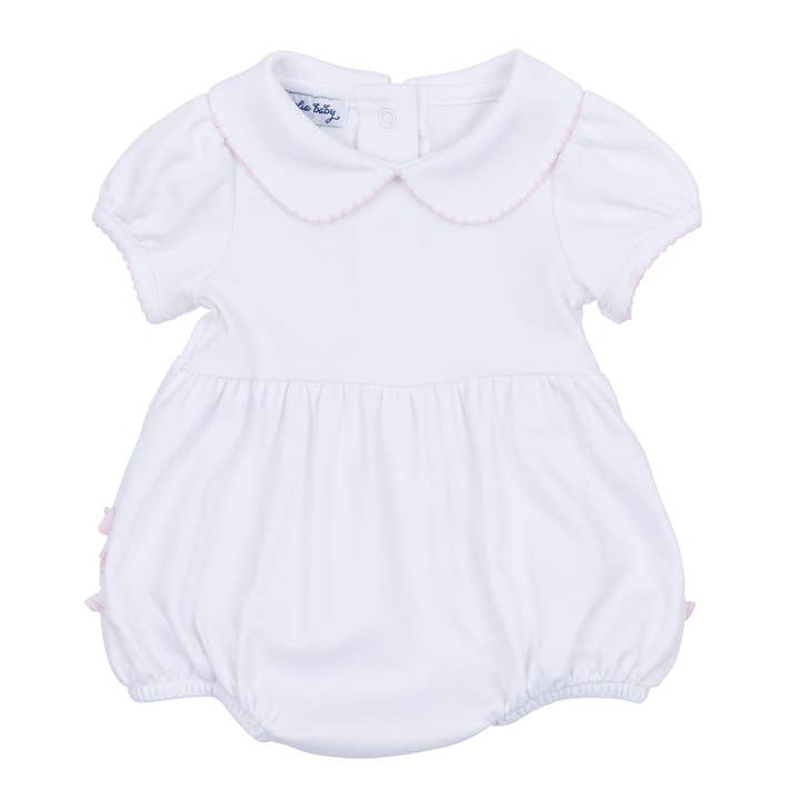 Essentials Solid Collared Ruffle Bubble - White Pink for wholesale by Magnolia Baby