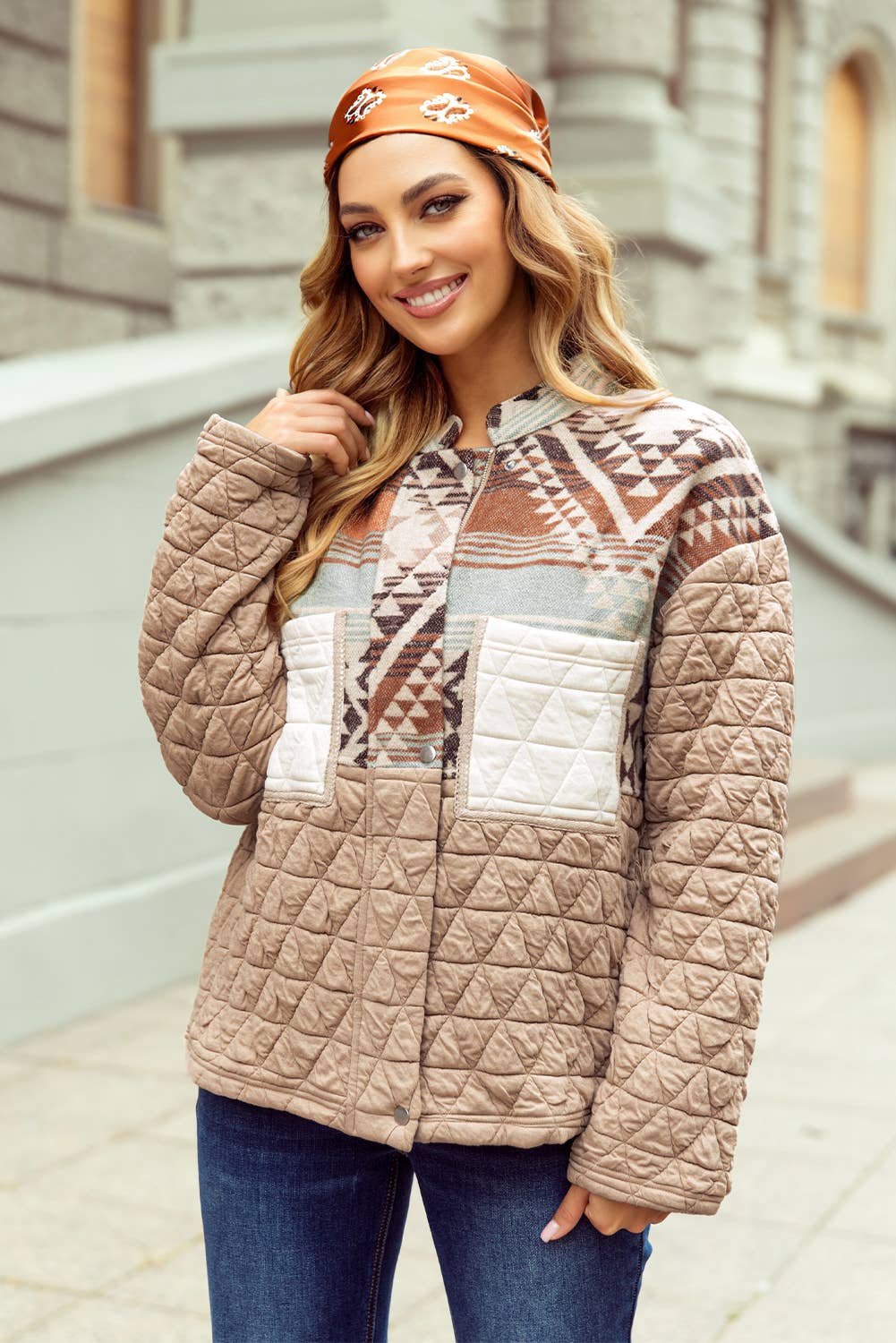 Light French Beige Western Quilted Patchwork Western Fashion Jacket for wholesale on Faire2