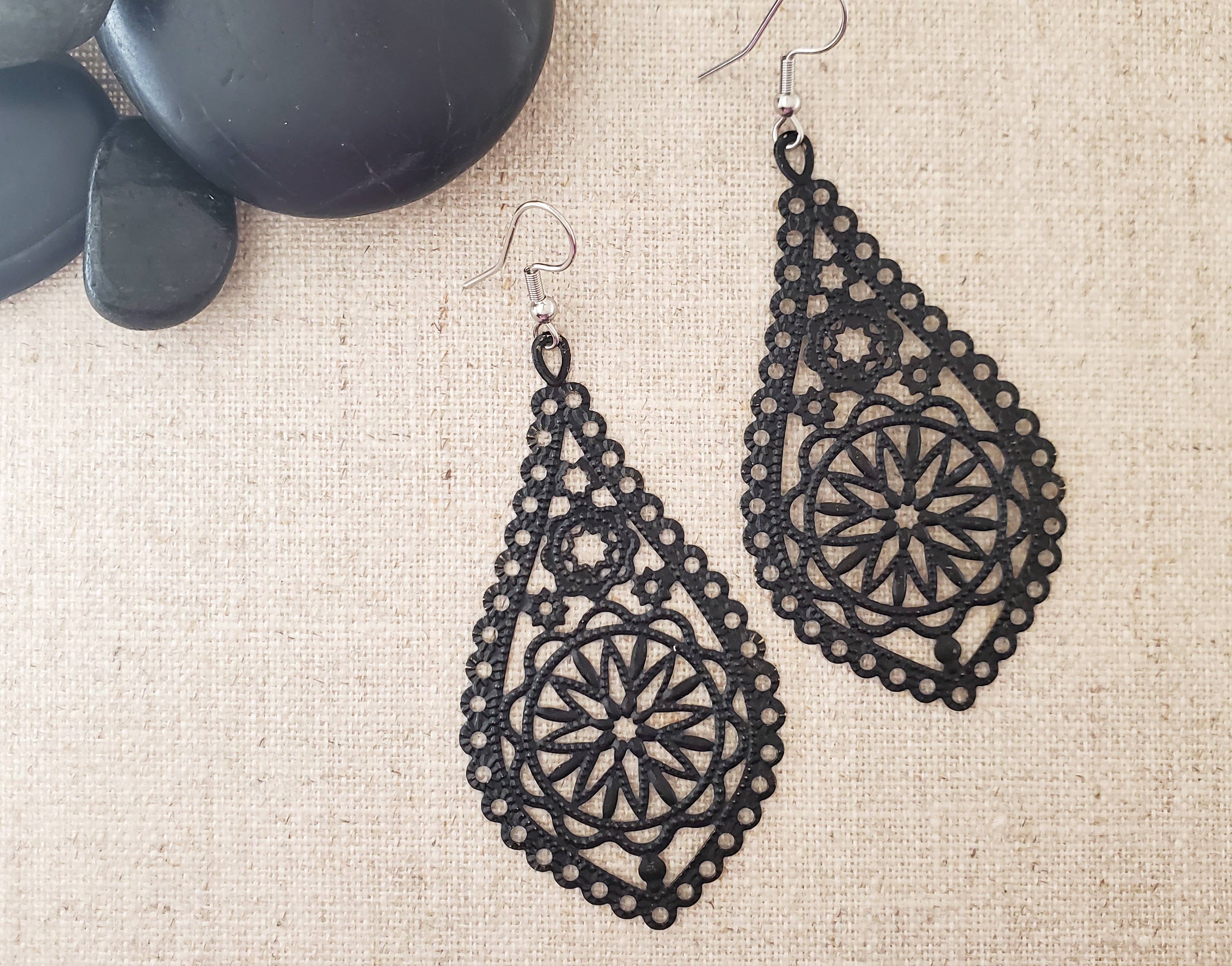 Covaly Artisan Jewelry - Wholesale Dangle Earrings - Large Filigree Teardrop Earrings3