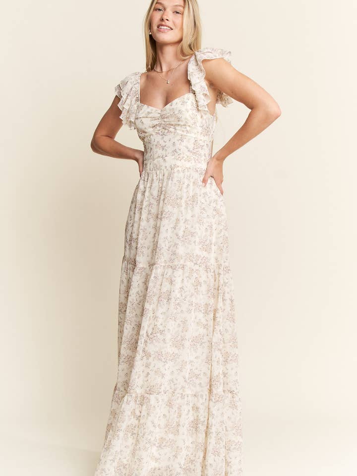 JADE BY JANE - Wholesale Dress - Women's - RUFFLE SLEEVE TIERED MAXI DRESS3