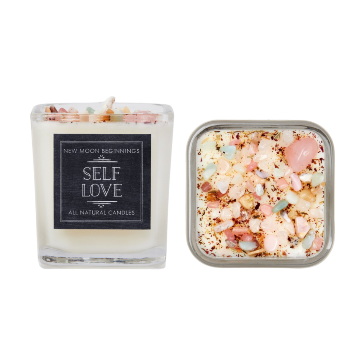New Moon Beginnings - Wholesale Jar/Filled Candle - Self Love Candle - Dried Flower, Herb, & Crystal Candles9