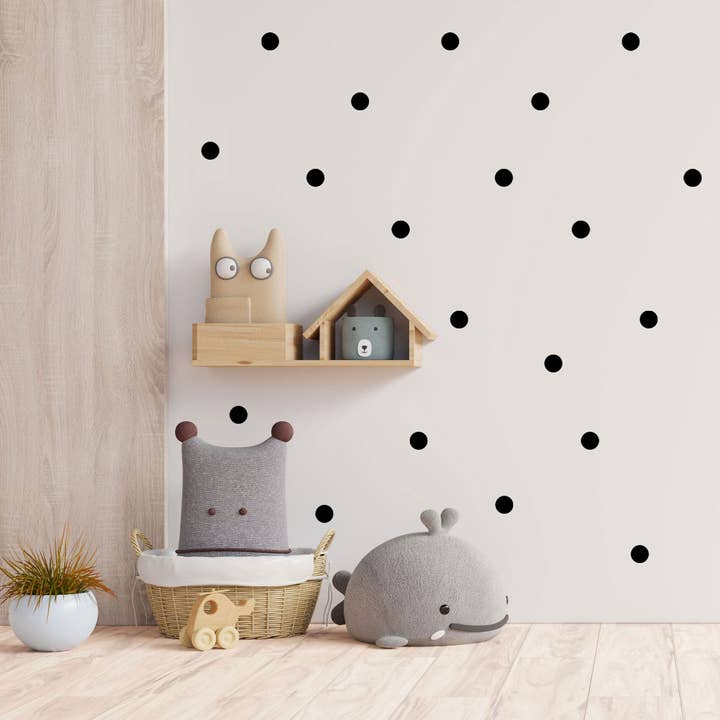Black Spots Wall Stickers, Reusable Boho Nursery Wall Decals, Children's Boho Wall Decor, Playroom Wall Stickers, Kids Room, Boho Polka Dots for wholesale by Hello Beautiful Designs