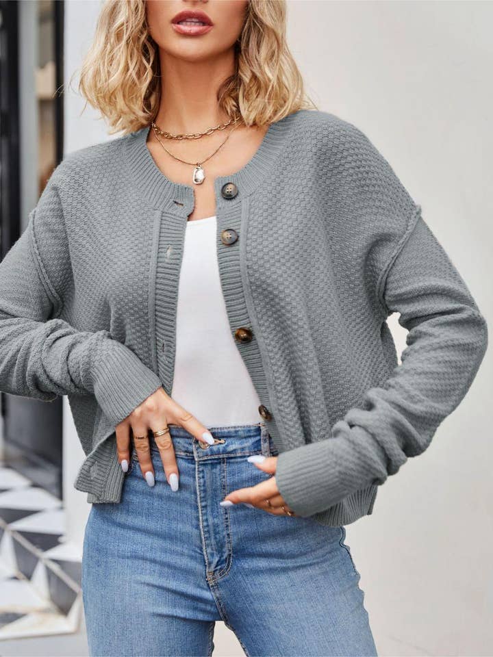 HIDDENBRAND - Wholesale Cardigan - Women's - Vintage Single-Breasted Button-Knit Cardigan3