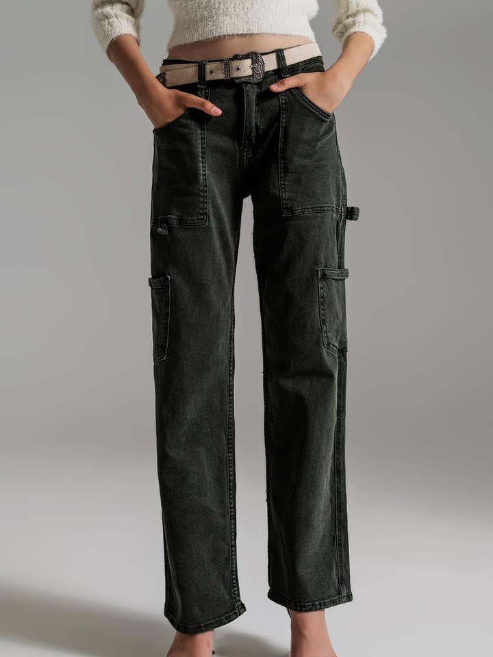 Straight Leg Cargo Pants in dark green for wholesale by Q2 Free Duties for US & UK