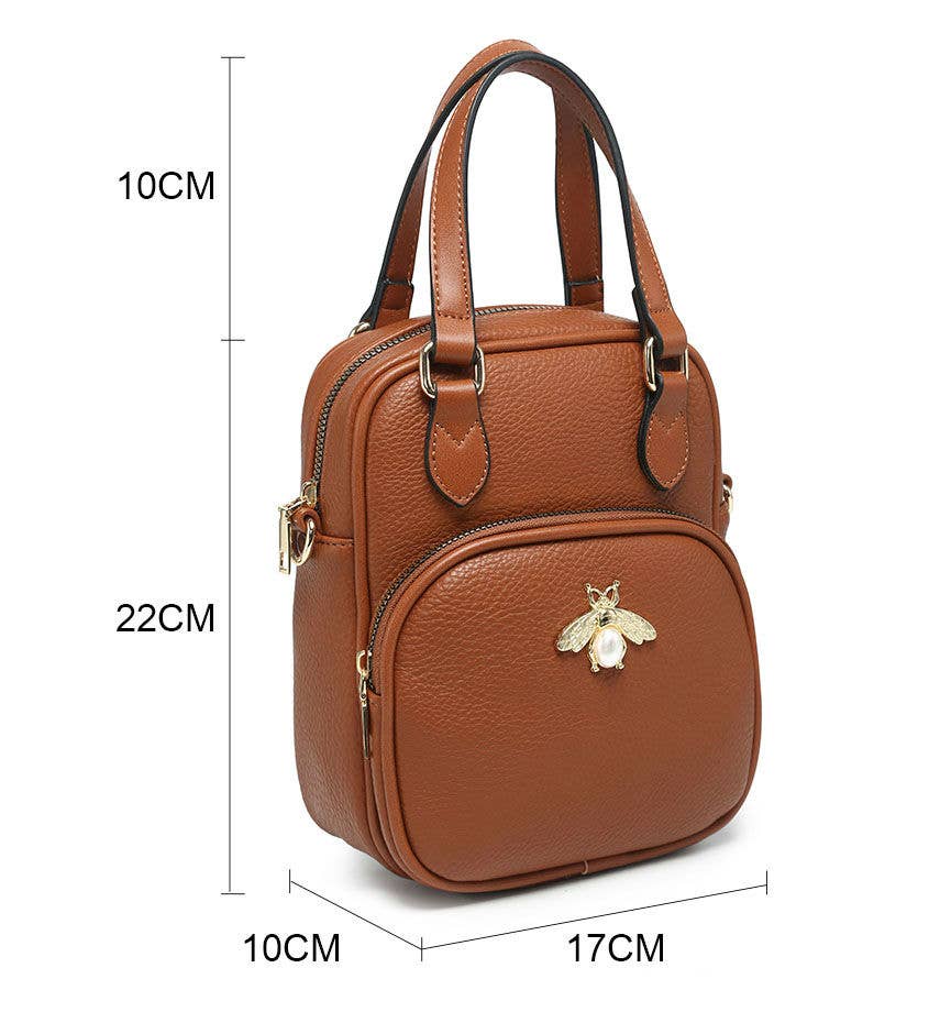 Papaya Fashion Ltd - Venta al por mayor Bandolera - Mujer - B23021-Bee Badge Bolso bandolera con cremallera en la parte superior y bolsa de agarre11