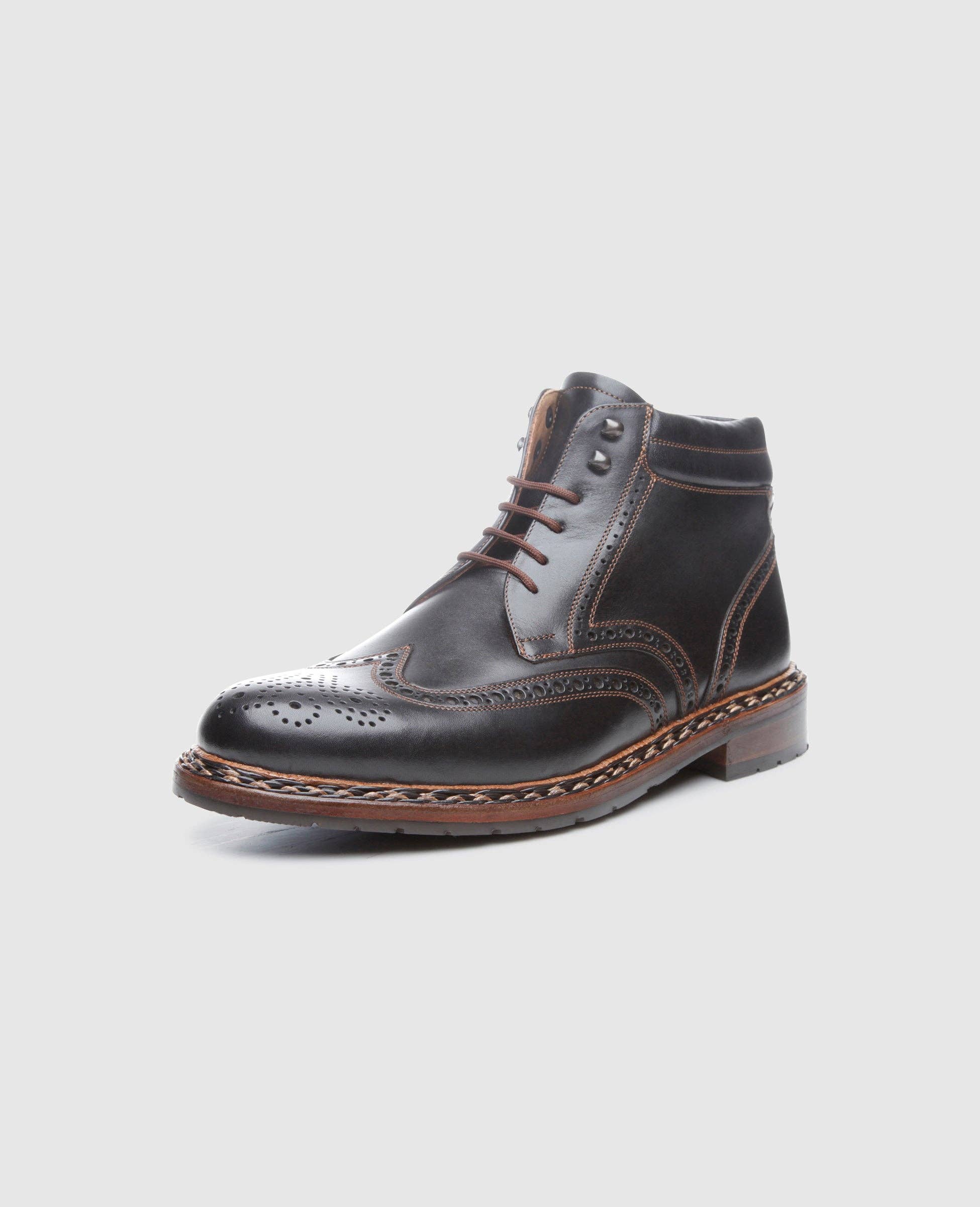 Wholesale buda full brogue fc boots double stitched calfskin black