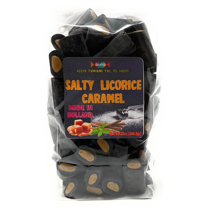 Dulcefina Chocolate and Sweets - Wholesale Licorice - Dutch Salty Licorice with Caramel Center 11oz Bag