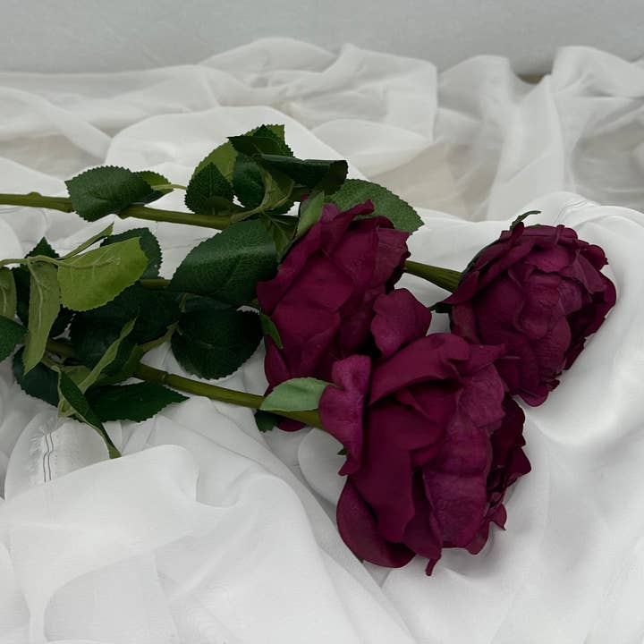 Realistic Artificial Flowers - Wholesale Artificial Flowers - Cranberry Real Touch David Austin Half Bloom Rose - Realistic Artificial Flowers4
