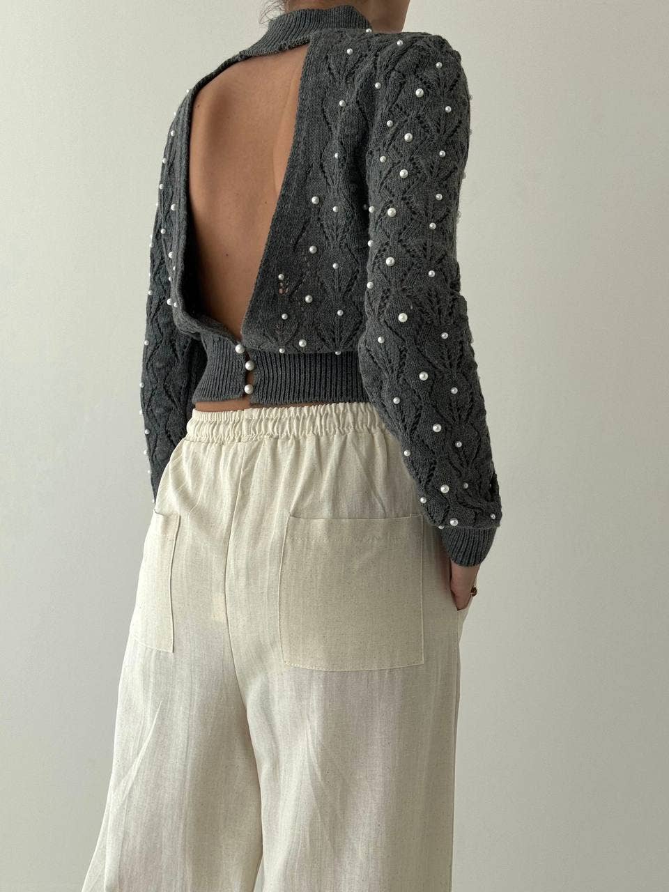 FAME GREECE - Wholesale Knit Top - Women's - W-4361g Pearl-Embellished Knit Crop Top1