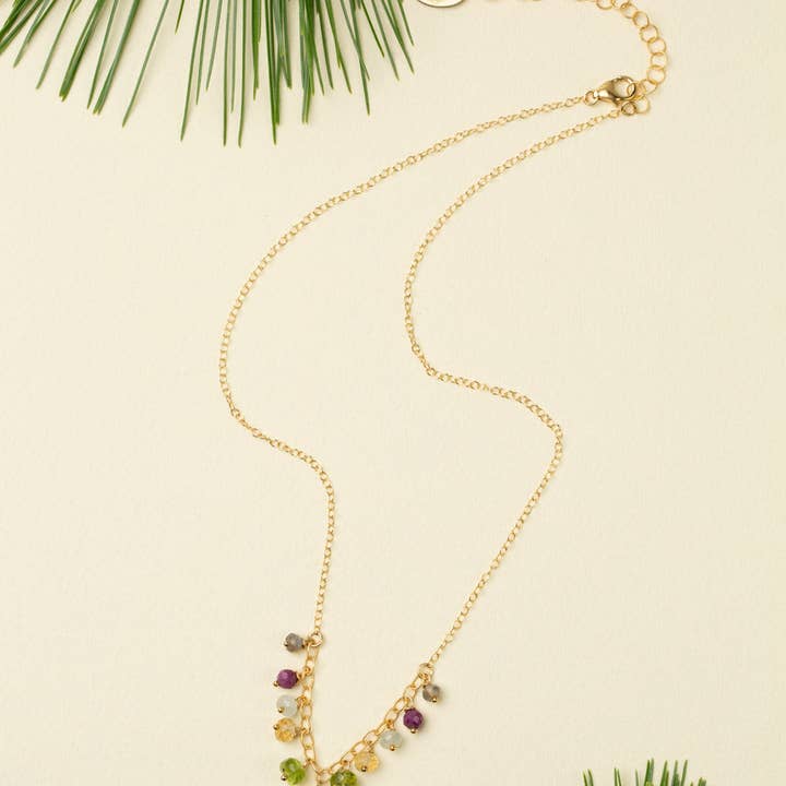 Anne Vaughan Designs Jewelry – Engroshandel Halskæde med vedhæng – Fejr 14.5-16.5" labradoritbriolette med peridot, rubin, citrin og akvamarin klyngehalskæde0