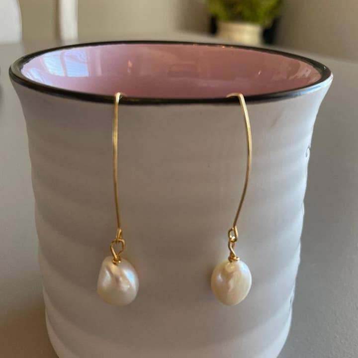 Pearl Drop Earrings on Gold Earwire for wholesale by Beauty From Within
