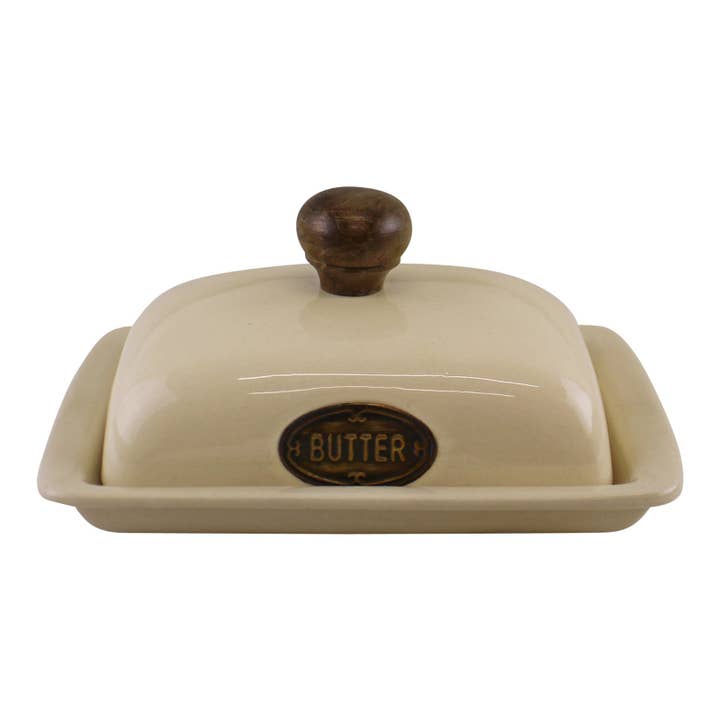 Cr me Marron Country Cottage Cream Ceramic Butter Dish for wholesale on Faire
