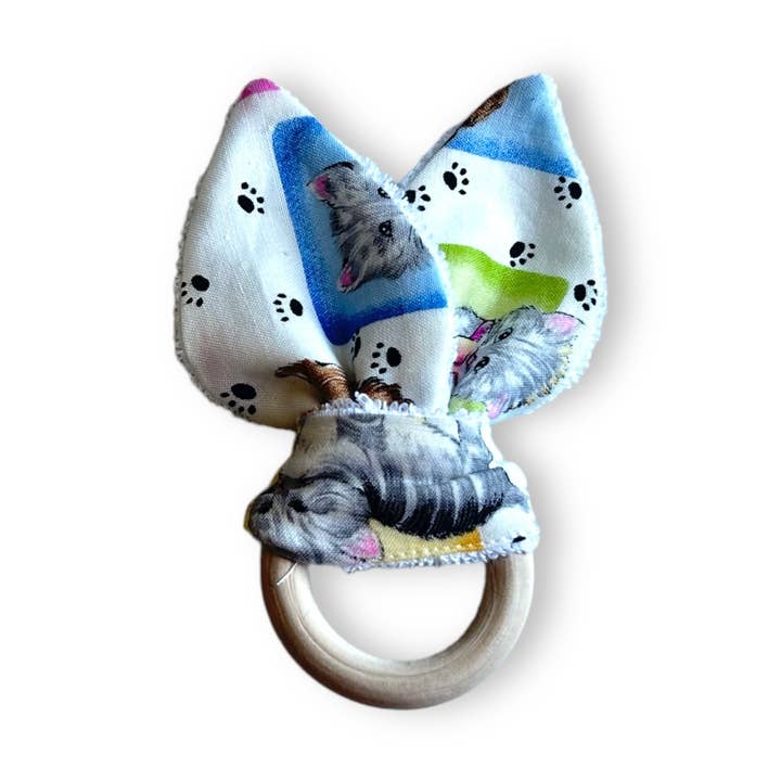 Anel de dentes em madeira com estampa de patas de gato, cão e presente para chá de bebé por atacado de Jolly Bundles