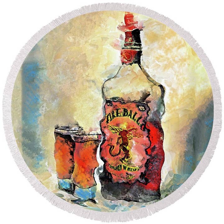 Fireball - Round Beach Towel for wholesale by Drunk Girl Art