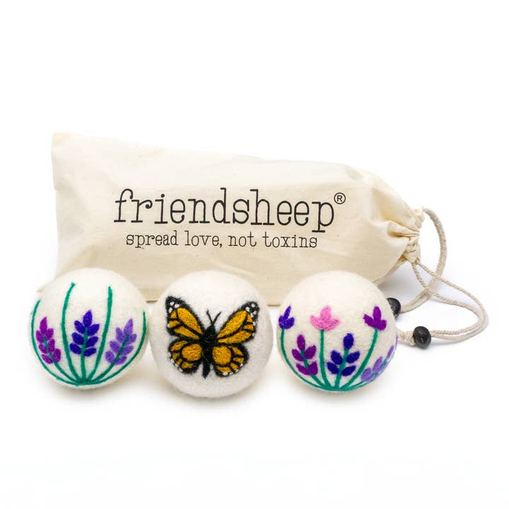 Friendsheep - Wholesale Dryer Balls - Butterfly Lavender Fields Eco Wool Dryer Balls - Set of 3